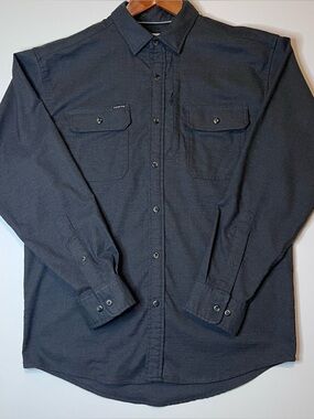 Poncho Men’s Flannel Long Sleeve Gray Regular Fit Magnetic Pockets Shirt Sz S